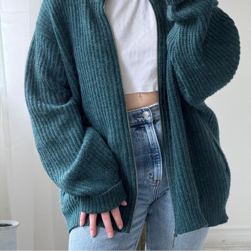 Vintage L.L.Bean Wool Alpaca Sweater Made in USA Chunky Knit Forest Green Mens L - Picture 10 of 16